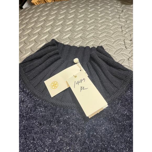 NEW Tory Burch Oversized Lurex Sweater in Navy Mock Neck Turtleneck Size XL - Picture 4 of 9